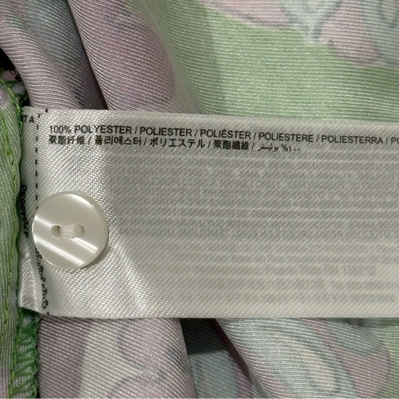 Mango Wrapped Satin Mini Dress Floral Long Sleeve Collared Green Purple Small - Picture 9 of 10